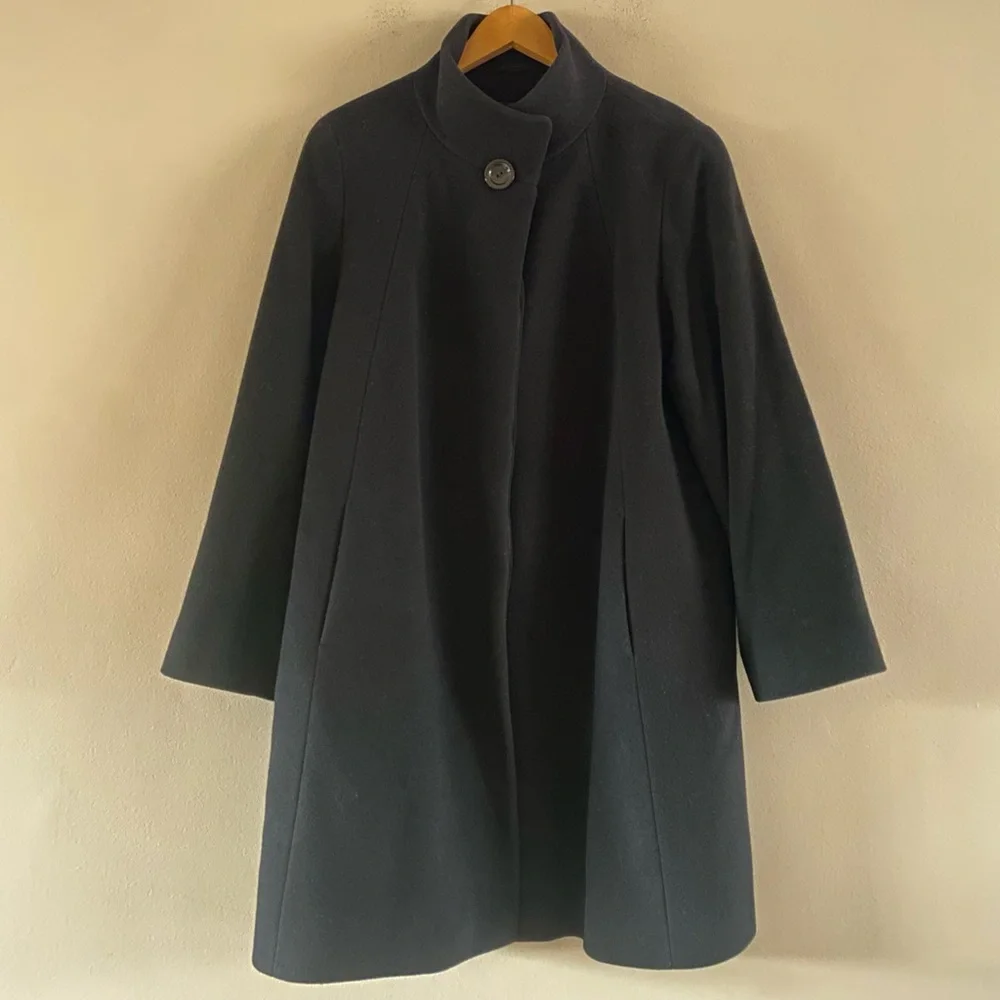 Cinzia Rocca Women’s Black Wool Angora Collared Walking Dress Coat Size 16 US - Picture 2 of 16